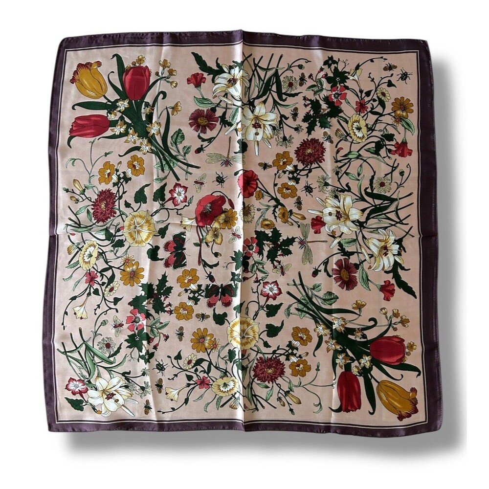 Brown Square Scarf Floral 27” X 27” Scarve Unisex Elegant Cafe